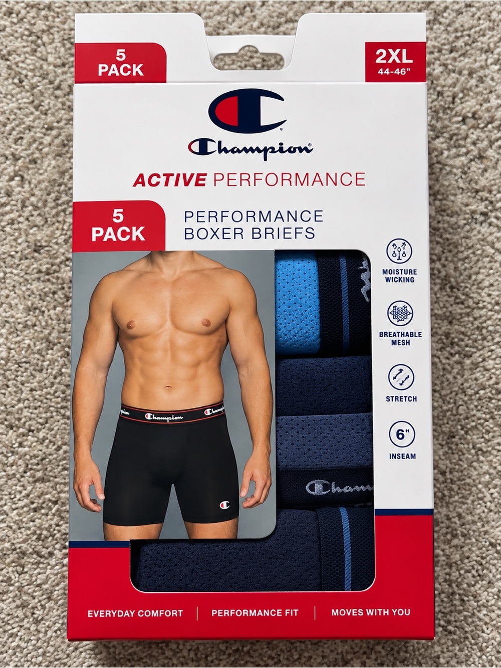 Champion Men’s Performance Boxer Briefs - Black & Blue (5 Pack)